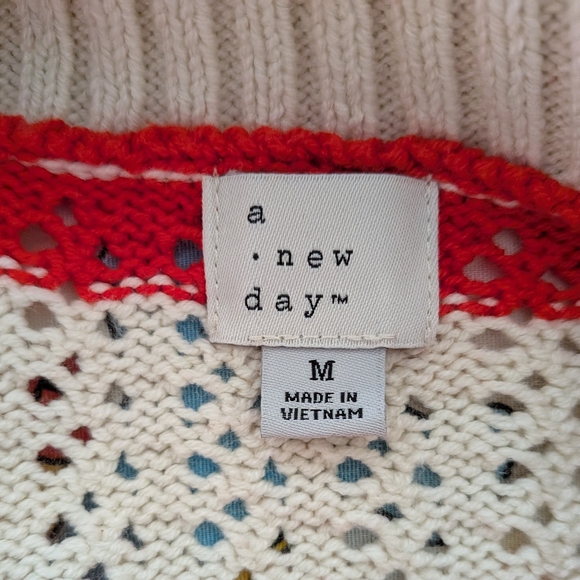 Women's A New Day Red Beige Striped Quarter-Zip Sweater M - Picture 5 of 5